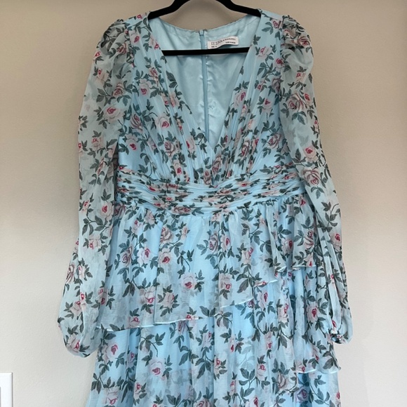 Mac Duggal Bishop Sleeve Floral Print Long Sheer Dress - Picture 9 of 10